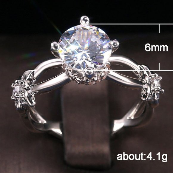 NEW 925 Silver Solitaire Diamond Flower Ring - Picture 6 of 6